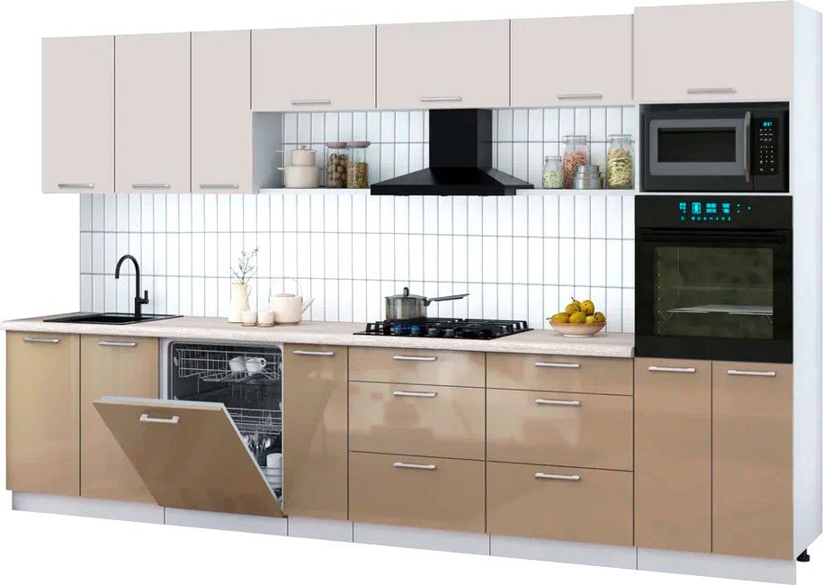 

Готовая кухня Интерлиния Мила Gloss 3.5-ПМ1-2 (капучино глянец/кашемир/травертин серый)