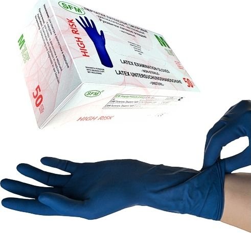 

Латексные перчатки SFM High Risk смотр. нестер. неопудр. текстур. особо прочные (M, 50 шт, синий)