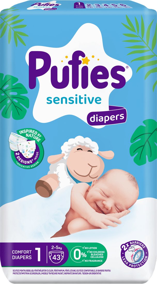 Подгузники Pufies Sensitive Newborn 2-5 кг (43 шт)