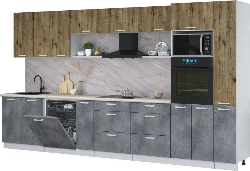 

Готовая кухня Интерлиния Мила Лайт 3.8-ПМ1 (дуб веллингтон/бетон портленд/травертин серый)