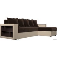 Угловой диван Лига диванов Дубай лайт правый 114183 (микровельвет коричневый/экокожа бежевый)