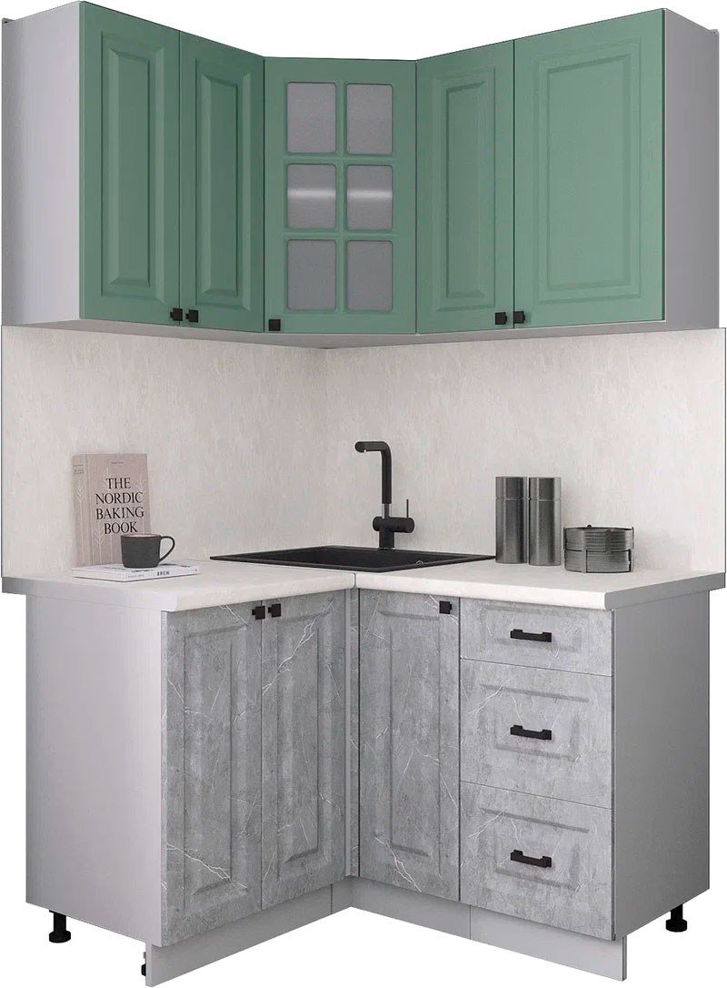 

Готовая кухня Интерлиния Мила Деко 1.2x1.3 (керамика/мята/опал светлый)