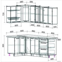 Готовая кухня Интерлиния Мила Пластик 1.2x2.1 (черный глянец/бордо глянец/опал светлый)