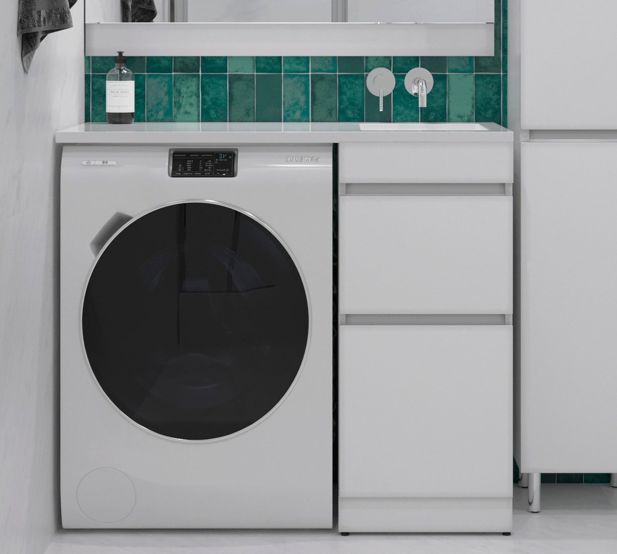 Symbolite Тумба с умывальником Даллас 110 Люкс Plus + Estetus Даллас 110x48 (правый, эмаль белый)