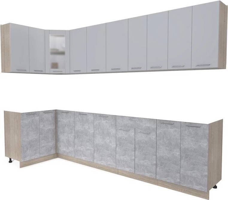 

Готовая кухня Интерлиния Мила 12x30 без столешницы (серебристый/бетон)