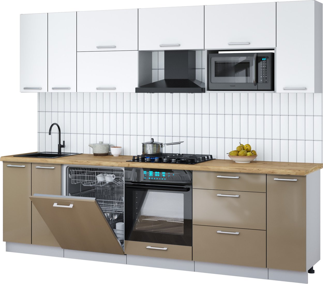 

Готовая кухня Интерлиния Мила Gloss 2.7-ПМ2 (капучино глянец/белый/дуб бунратти)