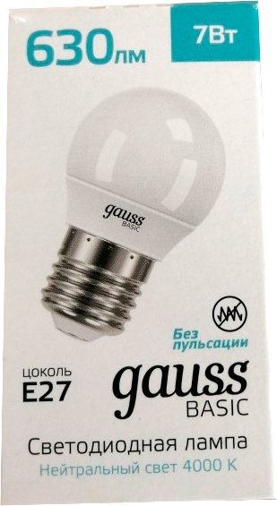 

Светодиодная лампочка Gauss Basic LED-M G45 7W 630lm 4000K E27 LED 10502272