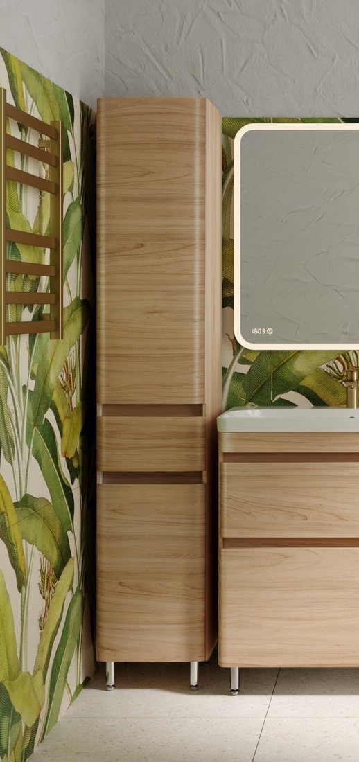 

Symbolite Шкаф-пенал для ванной Атлантика 35 L Люкс Plus с корзиной (ясень перламутр)