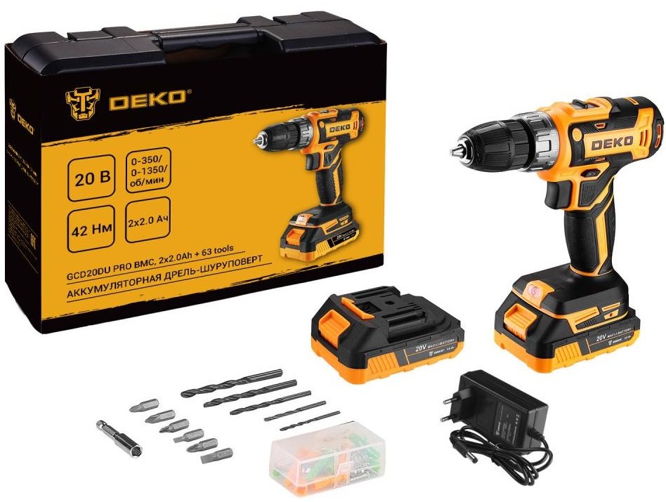 

Дрель-шуруповерт Deko GCD20DU PRO Set 083-1040 (с 2-мя АКБ, кейс)