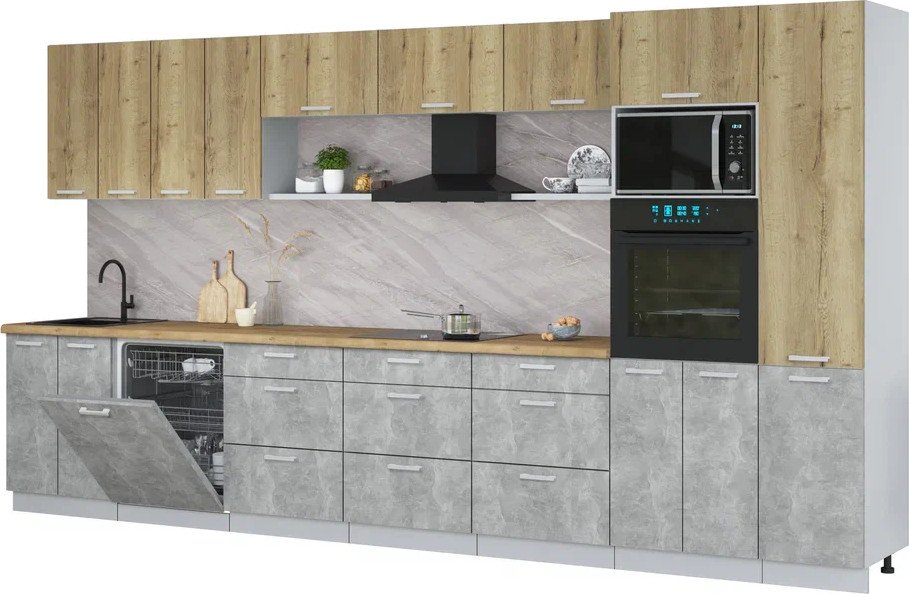 

Готовая кухня Интерлиния Мила Лайт 4.0-ПМ1 (дуб золотой/бетон/дуб бунратти)