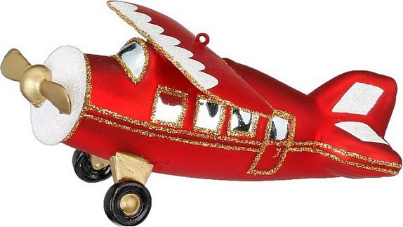 

Елочная игрушка Inge's Christmas Figural Glass Ornaments. Самолет 64451H600