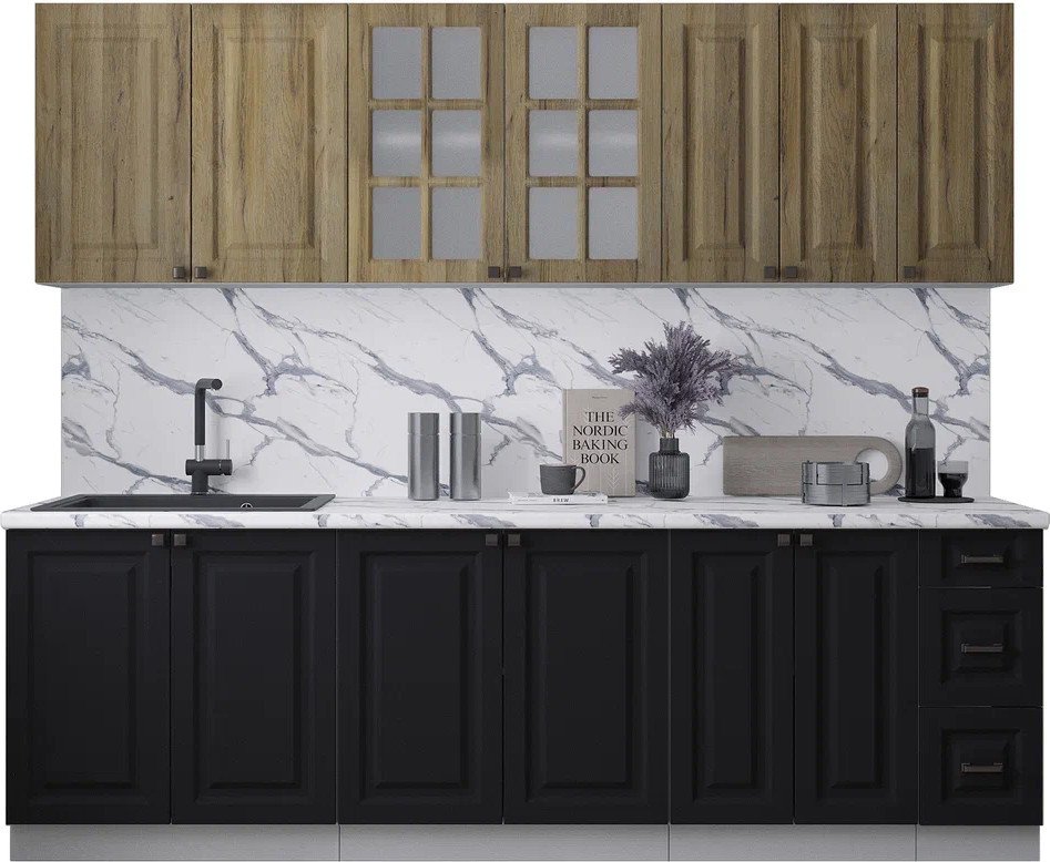 

Готовая кухня Интерлиния Мила Деко 2.5А (черный/дуб вотан/белый гранит)