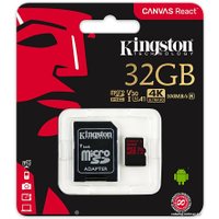 Карта памяти Kingston Canvas React SDCR/32GB microSDHC 32GB (с адаптером)
