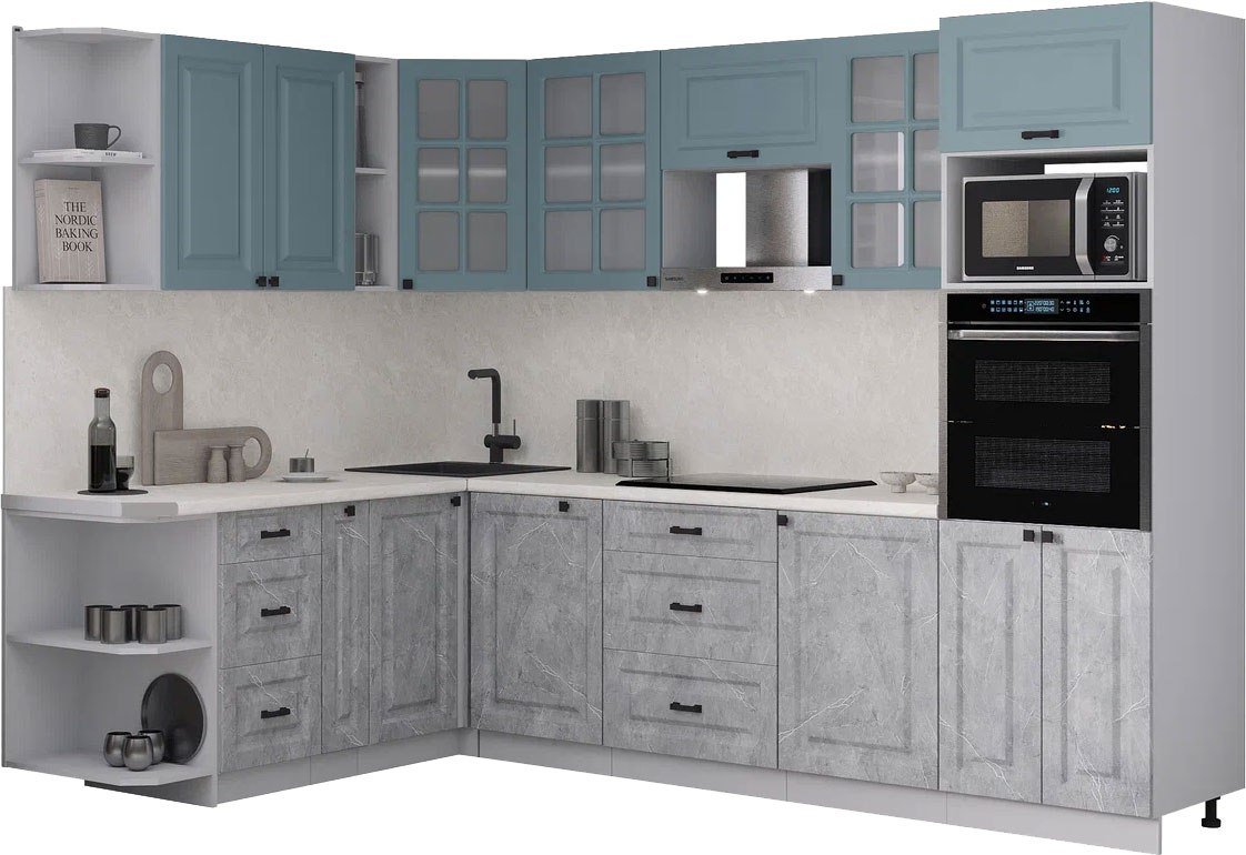 

Готовая кухня Интерлиния Мила Деко 1.88x2.8 LV (керамика/океан/опал светлый)