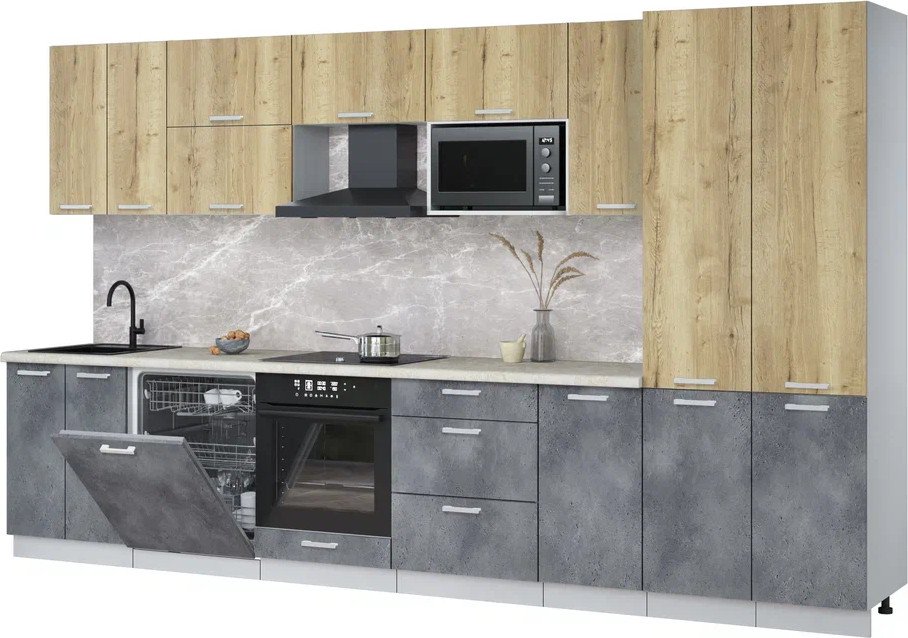 

Готовая кухня Интерлиния Мила Лайт 3.6-ПМ2 (дуб золотой/бетон портленд/опал светлый)