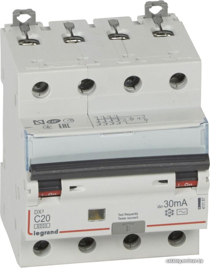 Дифференциальный автомат Legrand DX3 4P С 20A 30мА 6kА 4М 411187