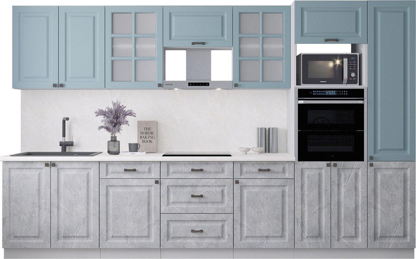 

Готовая кухня Интерлиния Мила Деко 3.4 (керамика/океан/опал светлый)