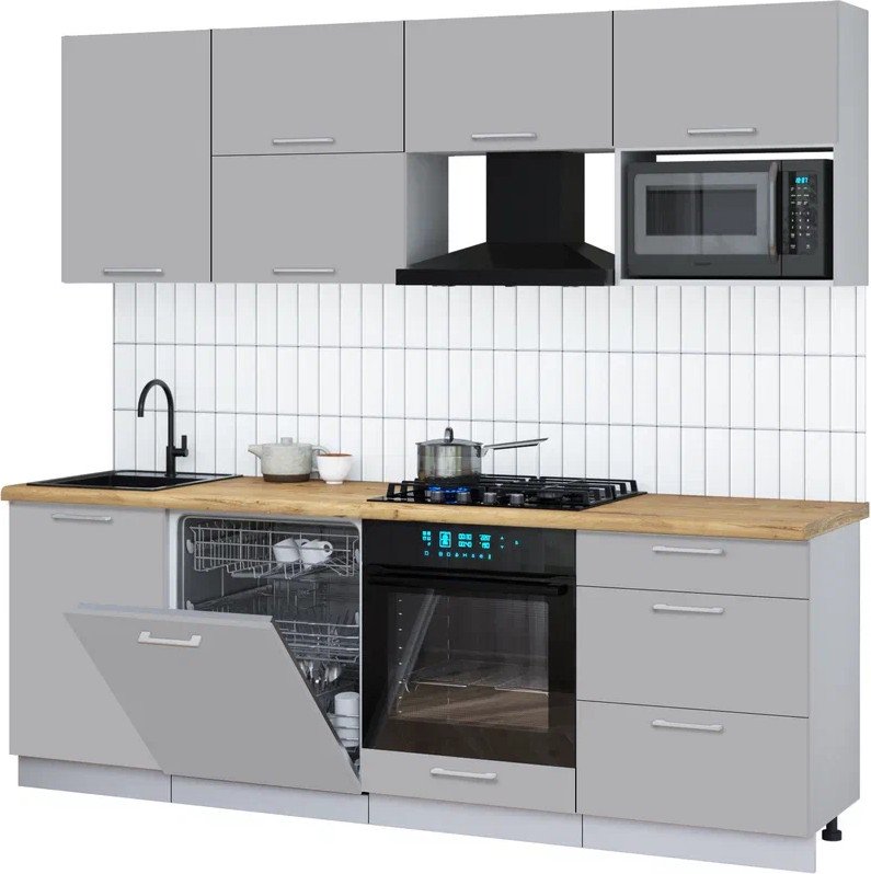 

Готовая кухня Интерлиния Мила Gloss 2.3-ПМ2 (грей/грей/дуб бунратти)