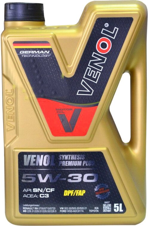 Моторное масло Venol Synthesis Premium Plus SN CF 5W-30 C3 5л