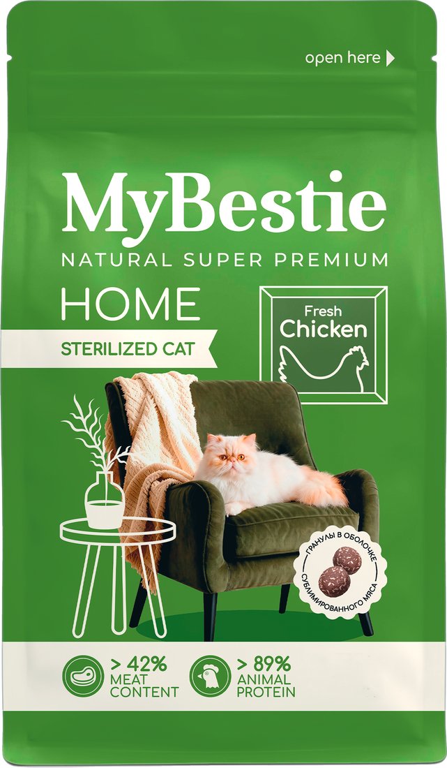 Сухой корм для кошек MyBestie Home Sterilized с курицей (10 кг)