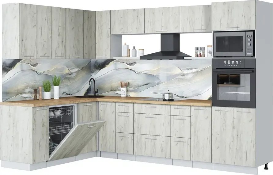 

Готовая кухня Интерлиния Мила Лайт 1.896х2.98-2 (дуб белый/дуб белый/дуб бунратти)