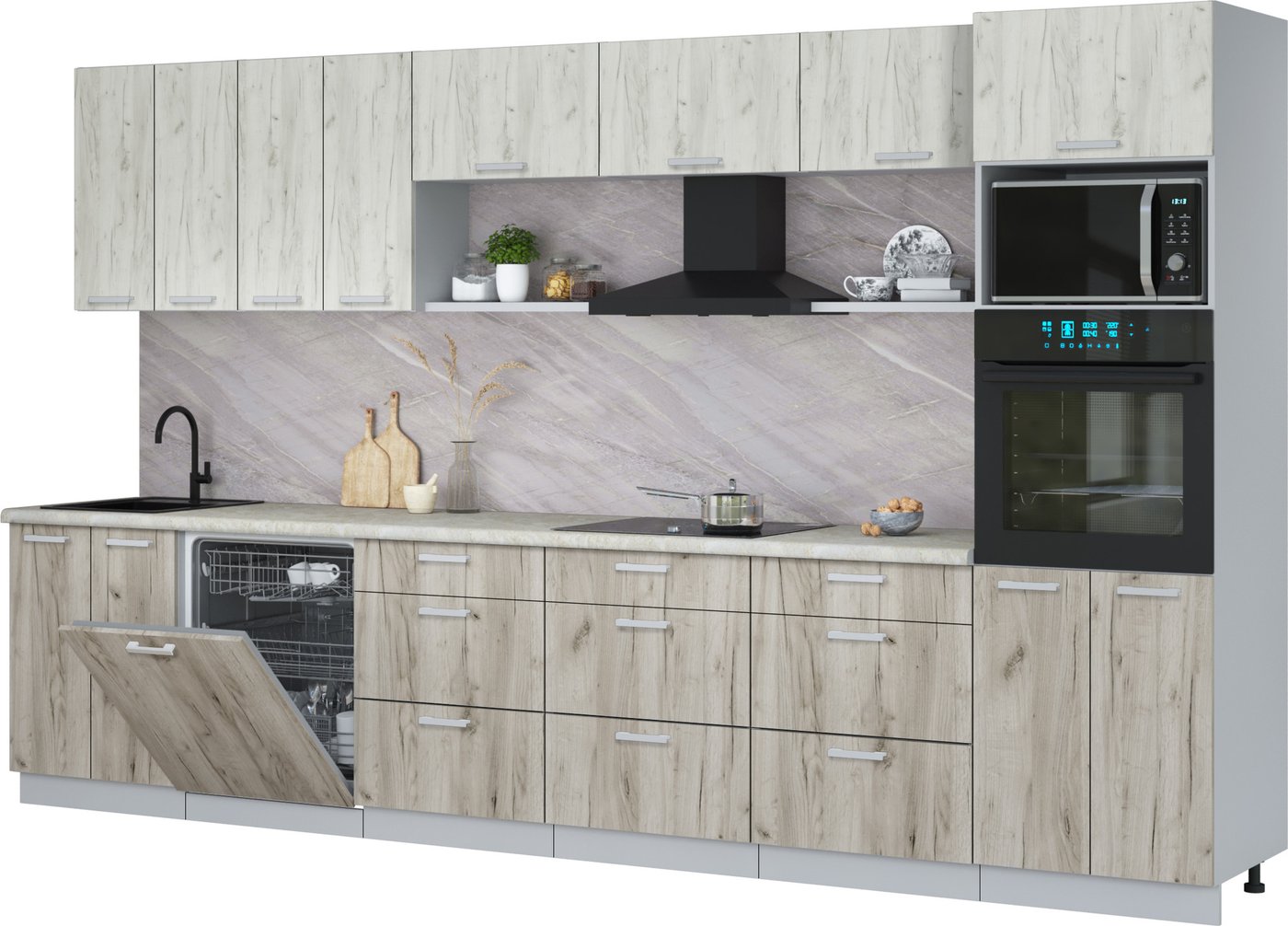 

Готовая кухня Интерлиния Мила Лайт 3.6-ПМ1-2 (дуб белый/дуб серый/опал светлый)