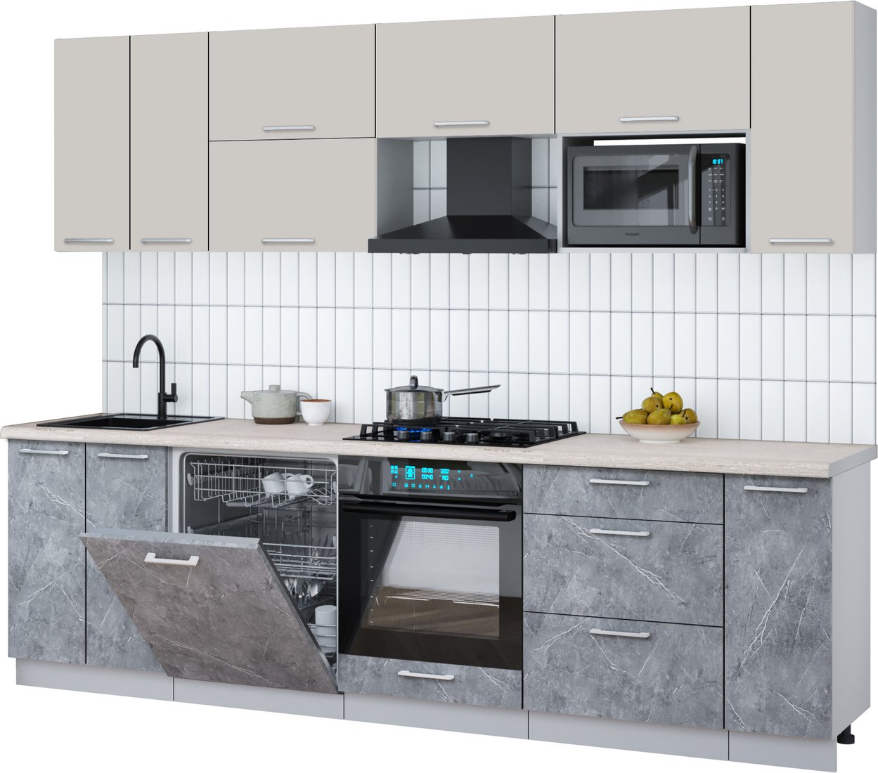 

Готовая кухня Интерлиния Мила Gloss 2.7-ПМ2 (керамика/кашемир/травертин серый)