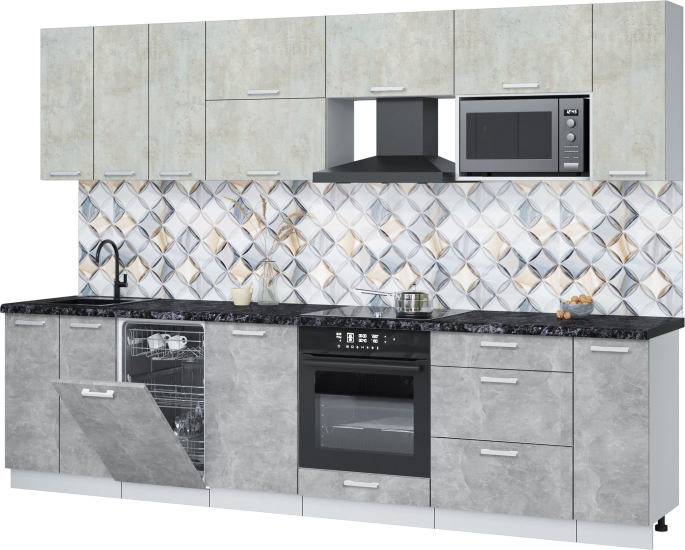 

Готовая кухня Интерлиния Мила Лайт 3.0-ПМ4 (бетон лайт/бетон/кастилло темный)