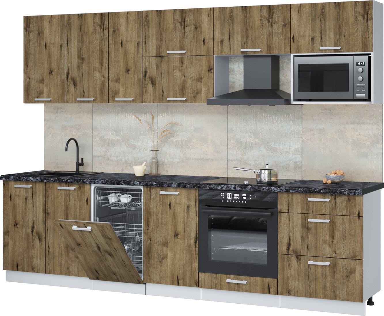 

Готовая кухня Интерлиния Мила Лайт 2.9-ПМ4 (дуб веллингтон/дуб веллингтон/кастилло темный)