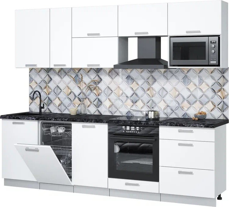 

Готовая кухня Интерлиния Мила Лайт 2.6-ПМ4 (белый платинум/белый платинум/кастилло темный)