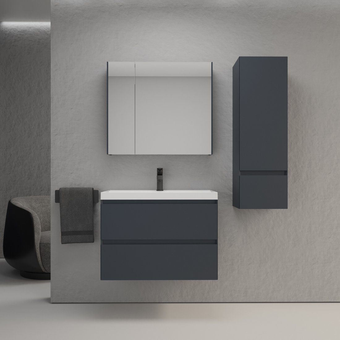 

Symbolite Тумба под умывальник Манхэттен 80 Plus 2 ящика (подвесная, графит)