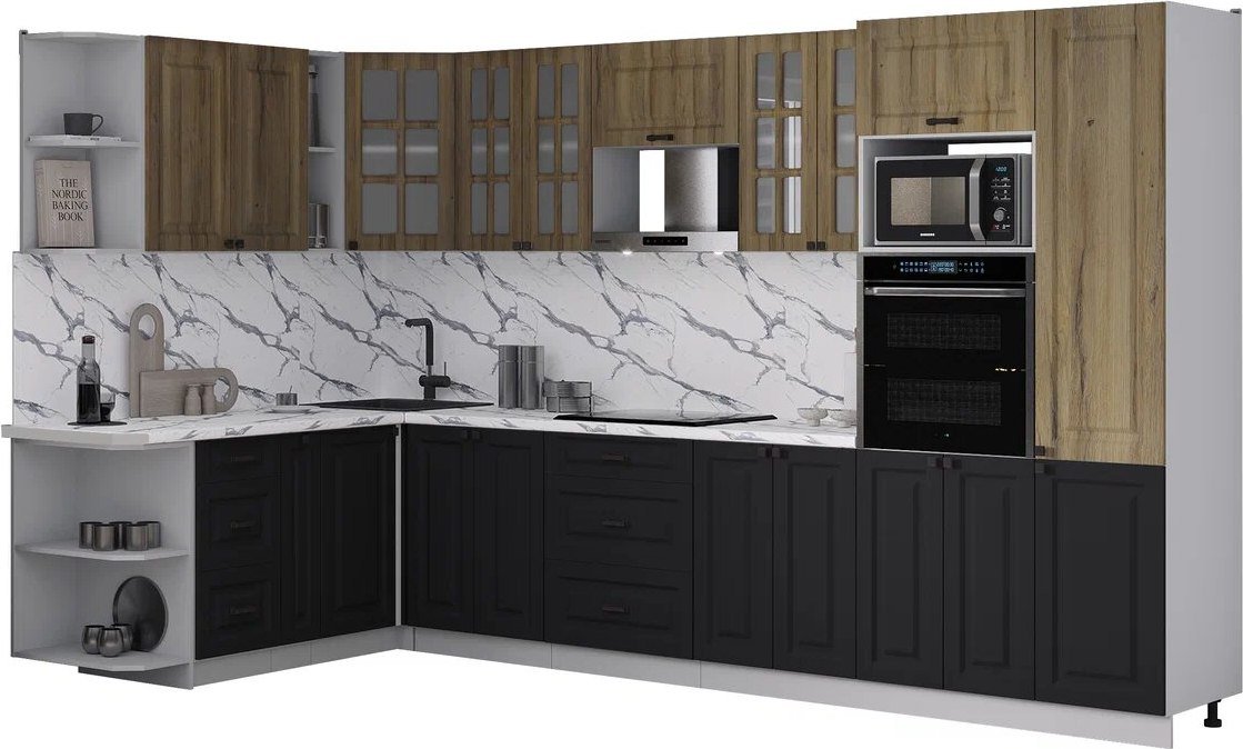 

Готовая кухня Интерлиния Мила Деко 1.88x3.4 LV (черный/дуб вотан/белый гранит)