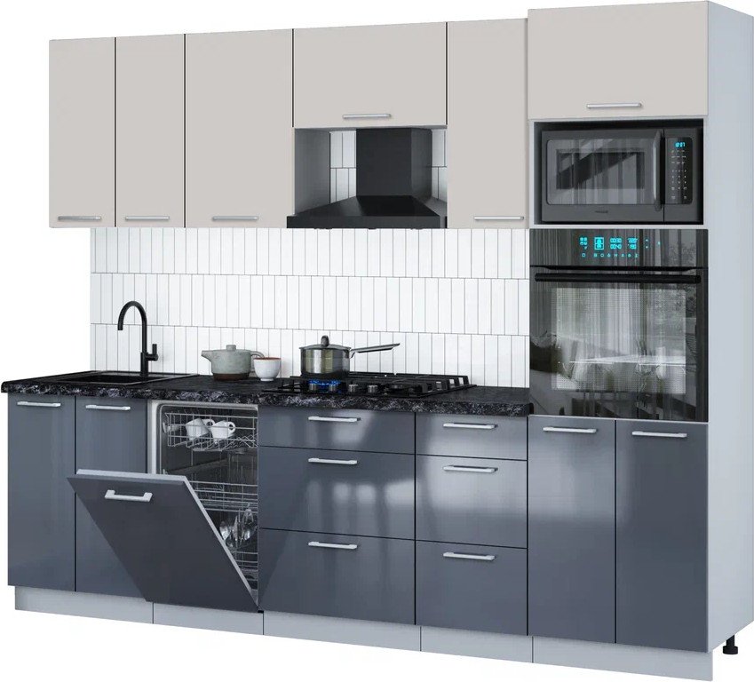 

Готовая кухня Интерлиния Мила Gloss 2.65-ПМ3 (асфальт глянец/кашемир/кастилло темный)