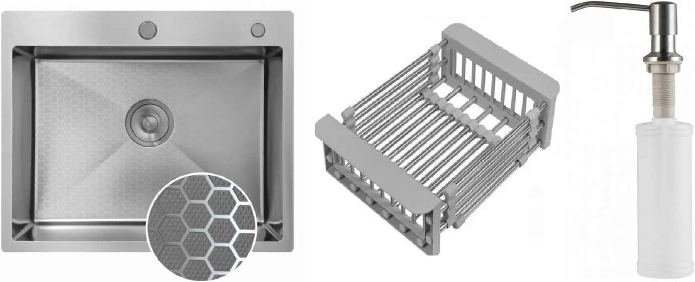 

Кухонная мойка Schtoff Best Decor Silver 5550 + коландер KR-1 GREY + дозатор SD-1 SILVER