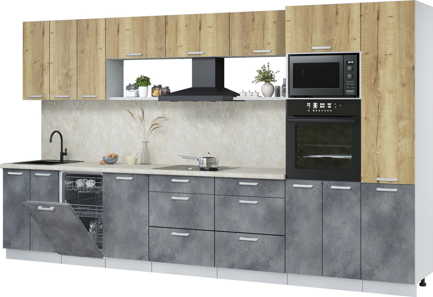 

Готовая кухня Интерлиния Мила Лайт 3.7-ПМ3 (дуб золотой/бетон портленд/опал светлый)