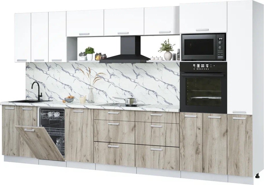 

Готовая кухня Интерлиния Мила Лайт 3.6-ПМ3 (белый платинум/дуб серый/белый гранит)