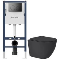 Унитаз подвесной Lauter Augsburg 21109EC + I012709 + I090138 (черный матовый с кнопкой смыва черный матовый)