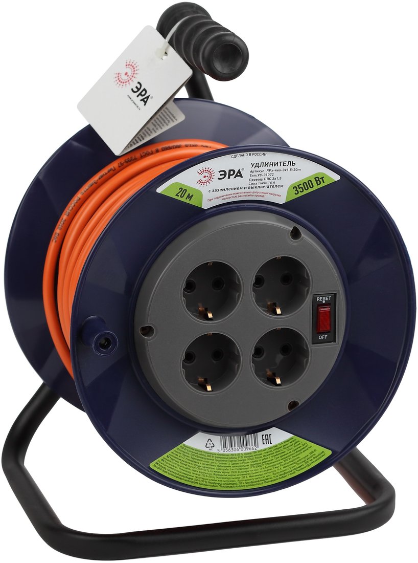 

Удлинитель на катушке ЭРА RPx-4es-3x1.5-20m Б0046849