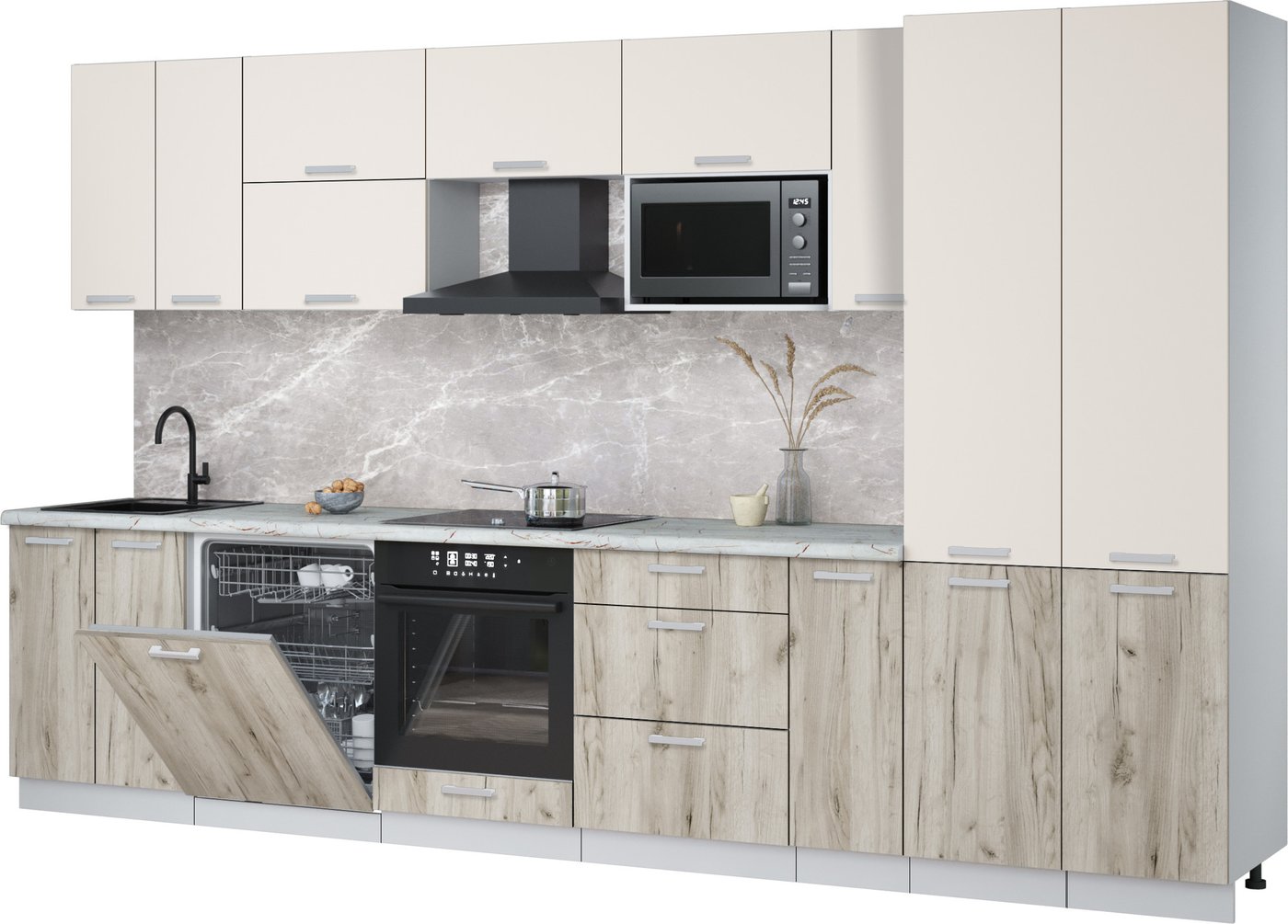 

Готовая кухня Интерлиния Мила Лайт 3.5-ПМ2 (персидский жемчуг/дуб серый/серый каспий)