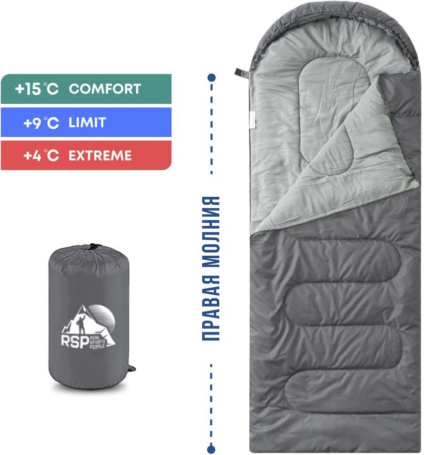 

Спальный мешок RSP Outdoors Sleep 150 R (серый, молния справа)