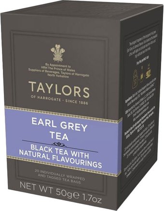 Черный чай Taylors of Harrogate Эрл Грей с ароматом бергамота черный 20 шт