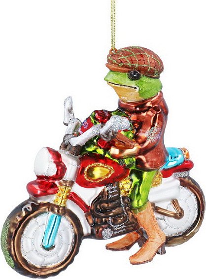 

Елочная игрушка Gisela Graham All Glass Лягушка на мотоцикле 01003