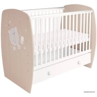 Классическая детская кроватка Polini Kids French 710, Teddy (с ящиком, белый/дуб пастельный)