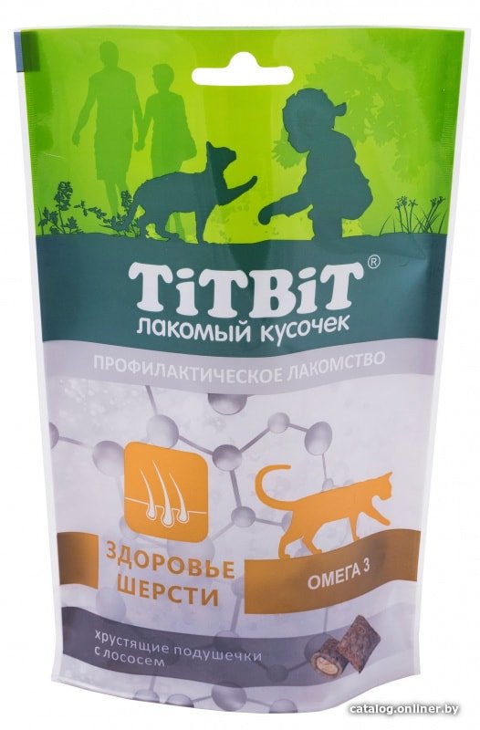 Лакомство для кошек TiTBiT Хрустящие подушечки с лососем для здоровья шерсти 60 г