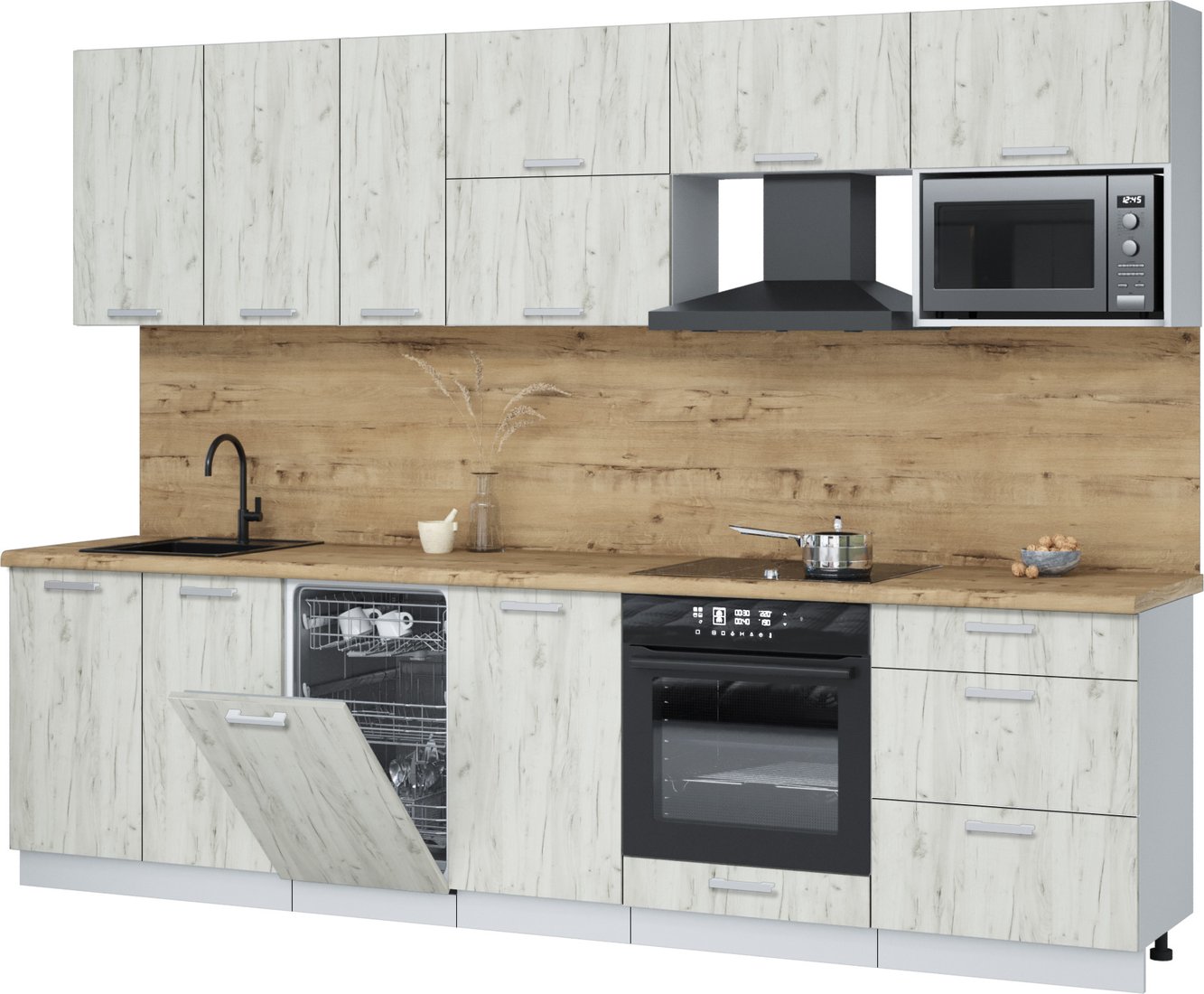 

Готовая кухня Интерлиния Мила Лайт 2.9-ПМ4 (дуб белый/дуб белый/дуб бунратти)