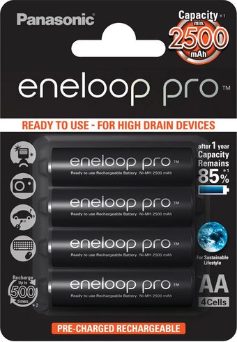 Аккумулятор Panasonic Eneloop Pro AA 2500mAh 4 шт. (BK-3HCDE/4BE)