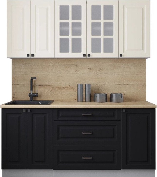 

Готовая кухня Интерлиния Мила Деко 1.8Б (черный/белый/дуб бунратти)