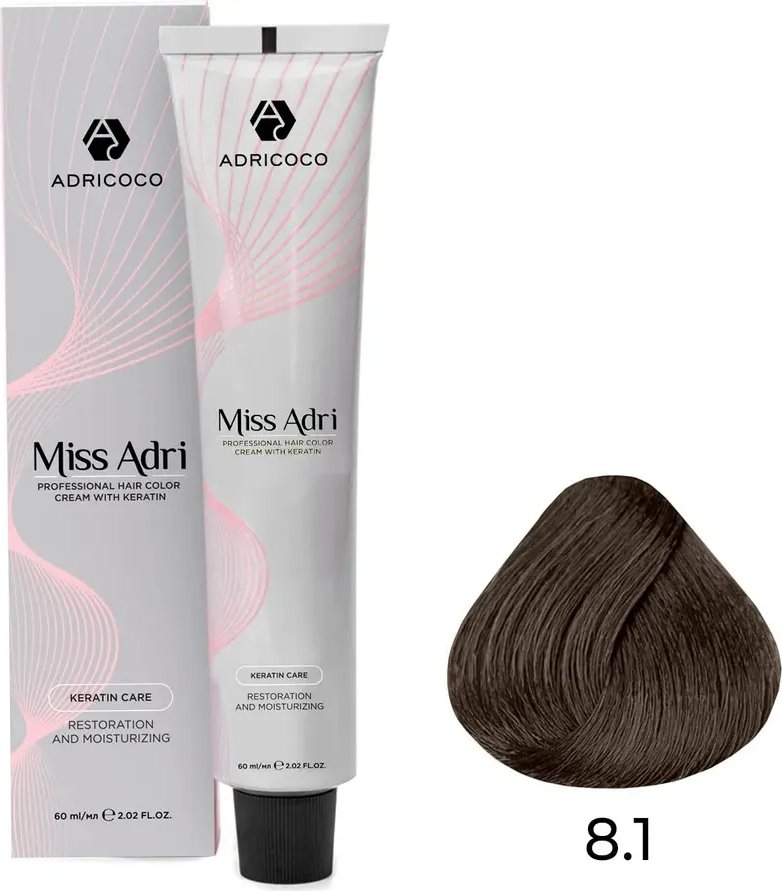 

Крем-краска Adricoco Miss Adri 8.1 (100мл, светлый блонд пепельный)