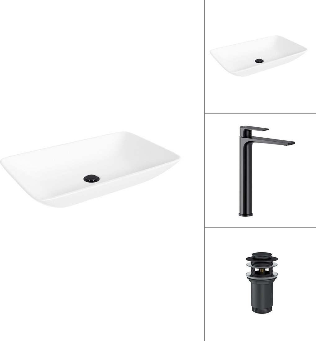 Умывальник Lauter 21540 + Reef 21CK8678BS с донным клапаном 21190B (черный матовый)