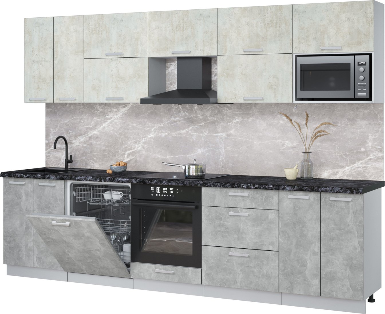 

Готовая кухня Интерлиния Мила Лайт 3.0-ПМ2 (бетон лайт/бетон/кастилло темный)